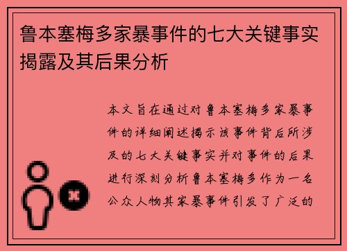 鲁本塞梅多家暴事件的七大关键事实揭露及其后果分析